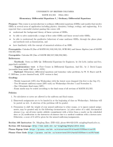 UNIVERSITY OF BRITISH COLUMBIA MATH 215/255 FALL 2014