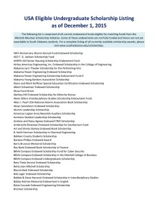 USA Eligible Undergraduate Scholarship Listing as of December 1, 2015