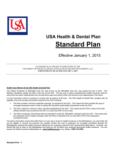 Standard Plan  USA Health &amp; Dental Plan Effective January 1, 2015