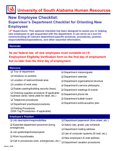) University of South Alabama Human Resources New Employee Checklist: