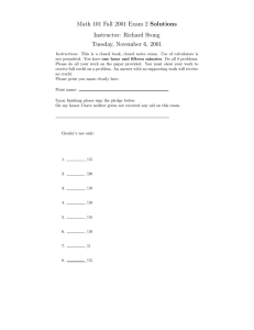 Math 101 Fall 2001 Exam 2 Solutions Instructor: Richard Stong