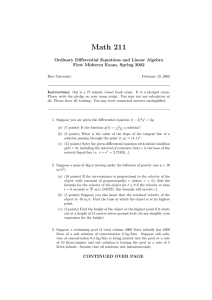 Math 211 Ordinary Differential Equations and Linear Algebra