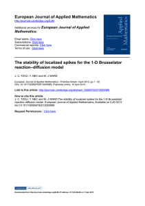 European Journal of Applied Mathematics The stability of localized spikes for the 1­D Brusselator  reaction–diffusion model