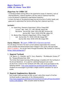 Majors Chemistry II CHEM 122 Winter Term 2014  Objectives for CHEM 122
