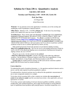 Syllabus for Chem 230-A:  Quantitative Analysis Fall 2013, CRN 10138