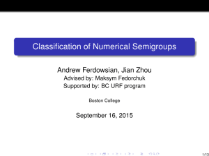 Classification of Numerical Semigroups Andrew Ferdowsian, Jian Zhou September 16, 2015