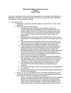 Attendance: Angi Baxter, Kerry Evans, Kami Hammerschmith, Jodi Nelson, Claire... Alexander, Pat Ketcham, Melissa Yamamoto, Kent Sumner, Rebecca Sanderson, Beth... OSU Student Affairs Assessment Council Minutes