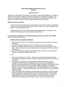 Attendance: Angela Baxter, Kim Scatton, Eric Hansen, Victor Santana-Melgoza, Tom... Alexander, Kent Sumner, Melissa Yamamoto, Doug Severs, Linda Reid, Tina... OSU Student Affairs Assessment Council