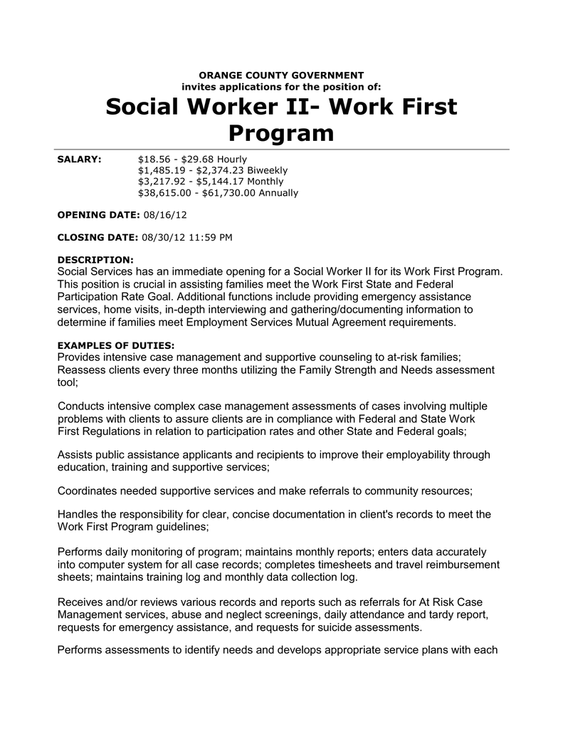 Social worker clients assessment examples