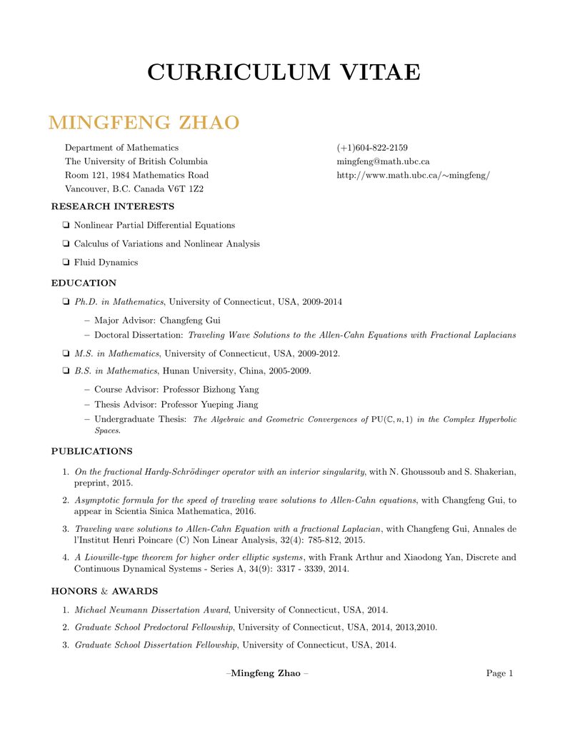 Curriculum Vitae For Thesis