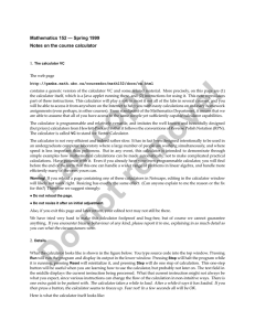 Mathematics 152 — Spring 1999 Notes on the course calculator