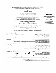 FINANCIAL  EVALUATION  AND  DECISION  MAKING ... FOR ENVIRONMENTAL  TECHNOLOGY PROJECTS by Jonathan J. Dreher