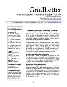 GradLetter Graduate Newsletter · Department of English ·  Fall 2007