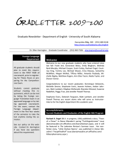 G RADLETTER  2009-2010   Graduate Newsletter ∙ Department of English ∙ University of South Alabama 