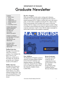 Graduate Newsletter DEPARTMENT OF ENGLISH