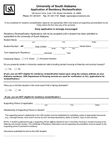 University of South Alabama Application of Residency Reclassification