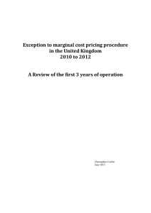 Exception to marginal cost pricing procedure in the United Kingdom