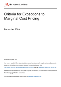 Criteria for Exceptions to Marginal Cost Pricing  December 2009