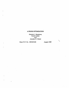 A PRIORI OPTIMIZATION Dimitris  J.  Bertsimas, Patrick Jaillet and