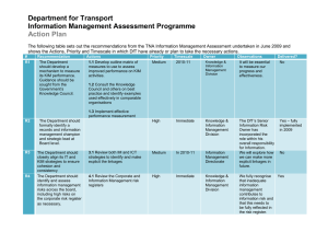 Department for Transport Information Management Assessment Programme Action Plan