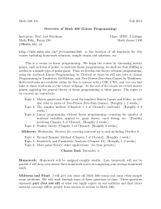 Math 340–101 Fall 2015 Overview of Math 340 (Linear Programming)
