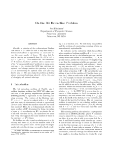 On the Bit Extraction Problem Joel Friedman Department of Computer Science Princeton University