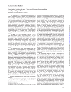 Letter to the Editor Population Bottlenecks and Patterns of Human Polymorphism