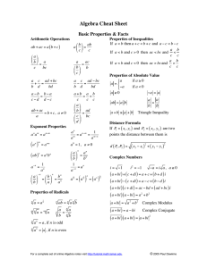 Algebra Cheat Sheet ( ) Basic Properties &amp; Facts