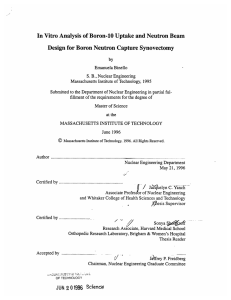 In Vitro Analysis  of Boron-10  Uptake and Neutron... Design  for Boron Neutron  Capture Synovectomy