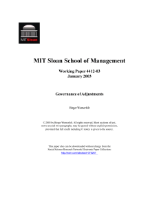 MIT Sloan School of Management Working Paper 4412-03 January 2003 Governance of Adjustments