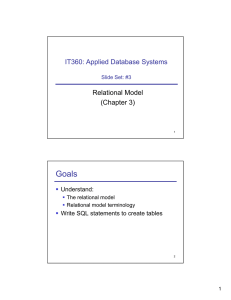 Goals IT360: Applied Database Systems Relational Model (Chapter 3)