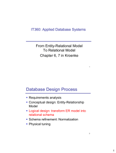 Database Design Process IT360: Applied Database Systems  From Entity-Relational Model