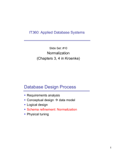 Database Design Process IT360: Applied Database Systems Normalization (Chapters 3, 4 in Kroenke)