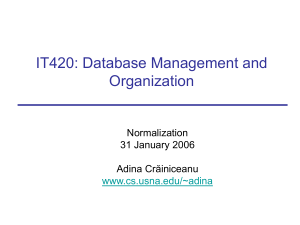 IT420: Database Management and Organization Normalization 31 January 2006