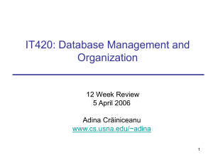 IT420: Database Management and Organization 12 Week Review 5 April 2006
