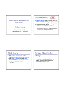 Database Security IT420: Database Management and Organization