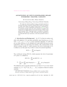 ASYMPTOTICS OF INPUT-CONSTRAINED BINARY SYMMETRIC CHANNEL CAPACITY By Guangyue Han, Brian Marcus