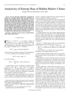 Analyticity of Entropy Rate of Hidden Markov Chains , Fellow, IEEE