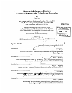 Hierarchy in Industry Architecture: Transaction Strategy under Technological  Constraints ARCHNES