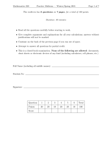 Mathematics 220 Practice Midterm — Winter/Spring 2015 Page 1 of 7