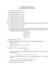 Math 220, Section 201/202 Study Questions for First Midterm
