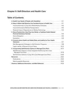 Chapter 9: Self-Direction and Health Care Table of Contents 9-1