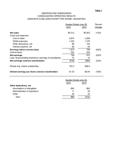 Table 1 EMERSON AND SUBSIDIARIES CONSOLIDATED OPERATING RESULTS