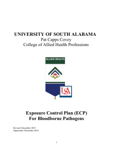 UNIVERSITY OF SOUTH ALABAMA Exposure Control Plan (ECP) For Bloodborne Pathogens