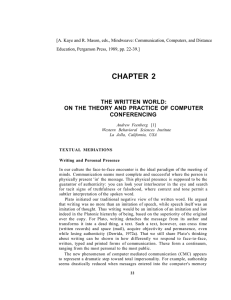 [A. Kaye and R. Mason, eds., Mindweave: Communication, Computers, and... Education, Pergamon Press, 1989, pp. 22-39.]