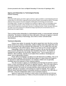 Agency and Citizenship in a Technological Society Andrew Feenberg