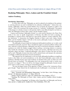 Realizing Philosophy: Marx, Lukács and the Frankfurt School Andrew Feenberg