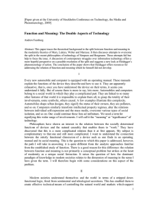 [Paper given at the University of Stockholm Conference on Technology,... Phenomenology, 2009]
