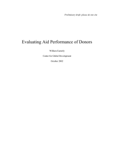 Evaluating Aid Performance of Donors Preliminary draft; please do not cite