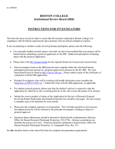 BOSTON COLLEGE  Institutional Review Board (IRB) INSTRUCTIONS FOR INVESTIGATORS